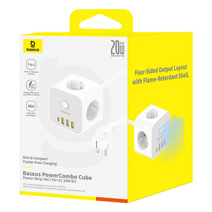 Baseus PowerCombo 7 in 1 Power Strip Cube, 3 AC + 3 x USB-A + 1 x USB-C 20W 1.5 m - white_6