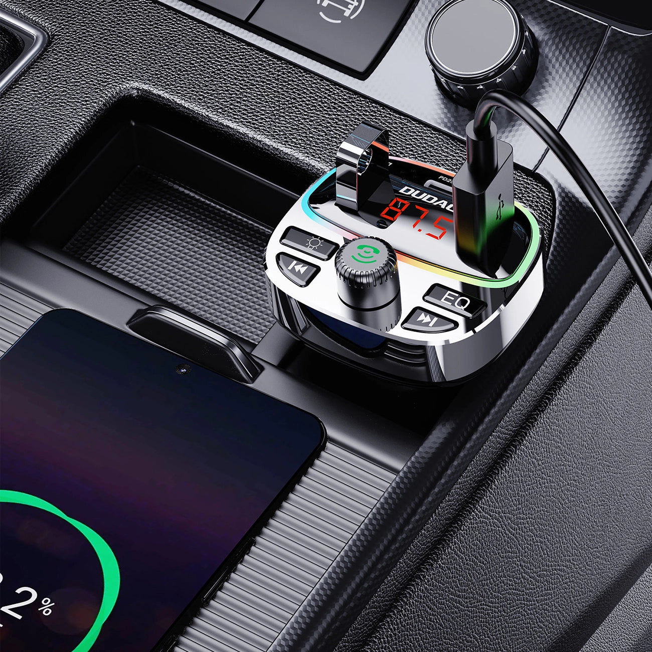 Dudao R2PRO+ Transmitter with PD25W Bluetooth 5.3 RGB Charging Ports - Black and Silver_3