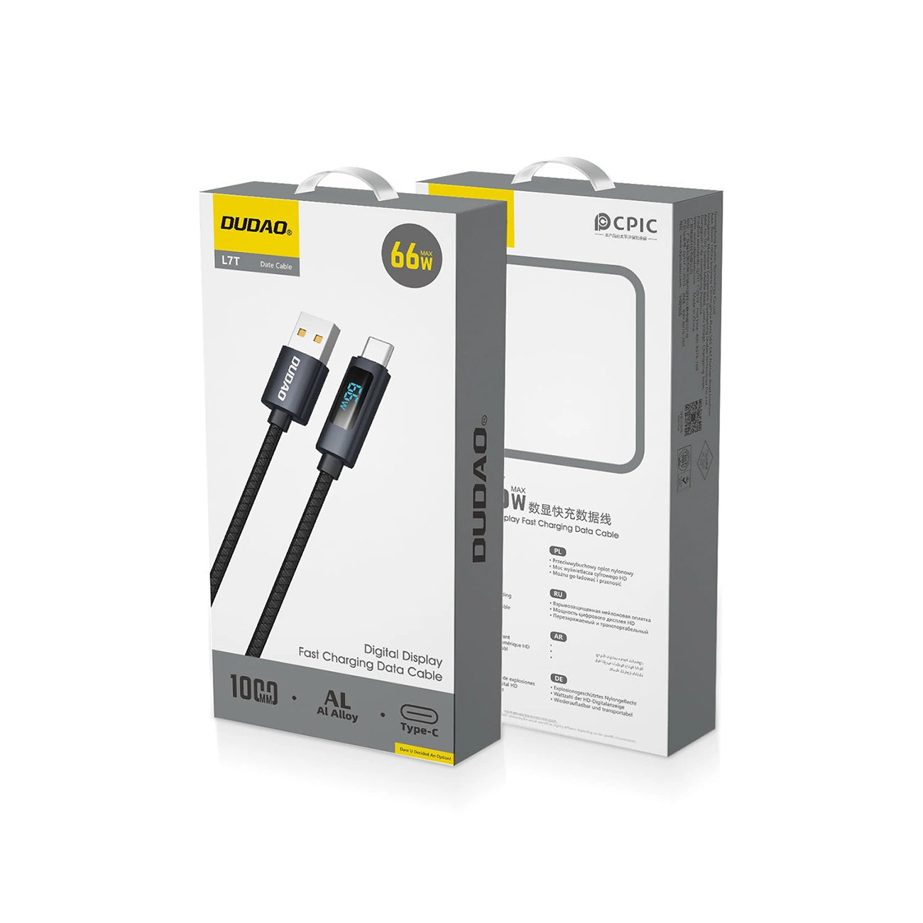 Dudao L7T USB-A - USB-C 66W Cable with LED Display 1m - Black_2
