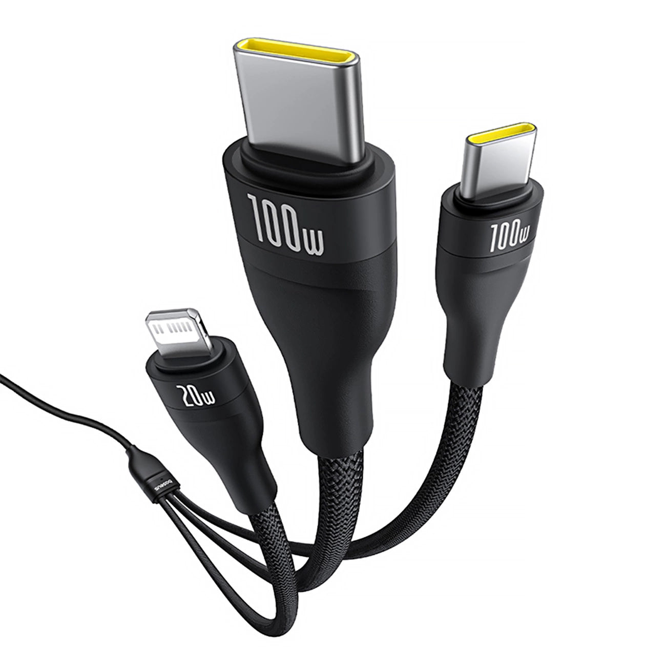 Baseus Flash Series 3 3in1 cable 100W USB-C - USB-C+USB-C+ Lightning 1.5m + 3 x 0.25 m - black_4