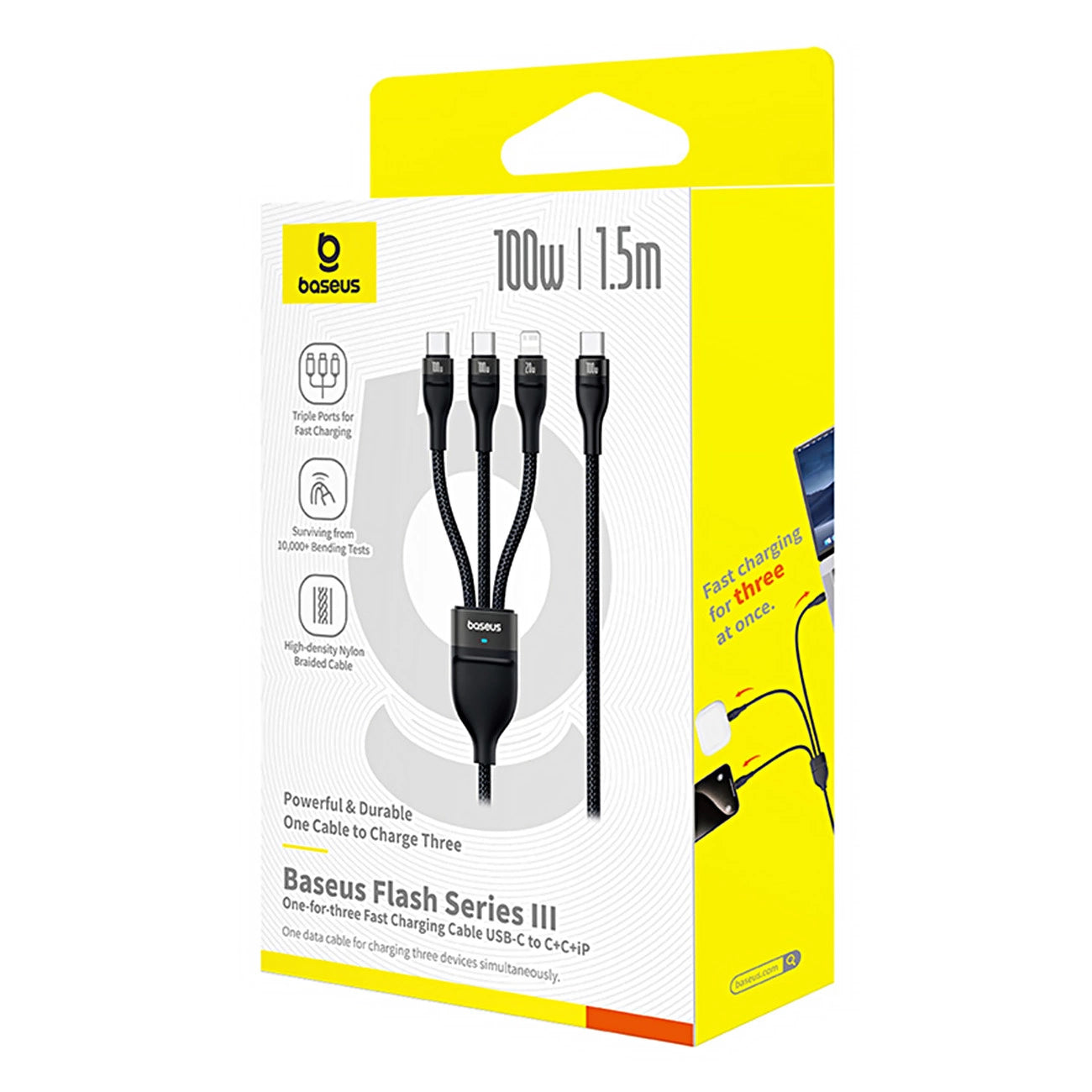 Baseus Flash Series 3 3in1 cable 100W USB-C - USB-C+USB-C+ Lightning 1.5m + 3 x 0.25 m - black_6