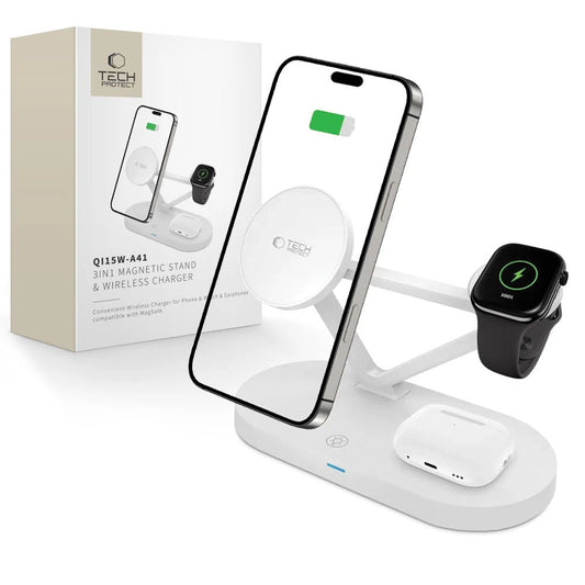 Tech-Protect QI15W-A41 3in1 Wireless Charger with MagSafe for Apple Devices - White_0