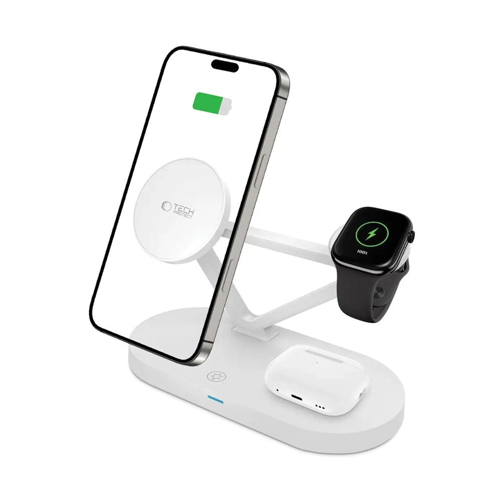 Tech-Protect QI15W-A41 3in1 Wireless Charger with MagSafe for Apple Devices - White_1