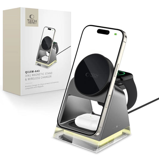 Tech-Protect QI15W-A43 3in1 Wireless Charger with MagSafe for Apple Devices - Black_0