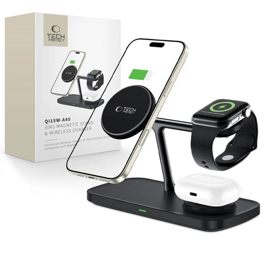 Tech-Protect QI15W-A45 3in1 Wireless Charger with MagSafe for Apple Devices - Black_0