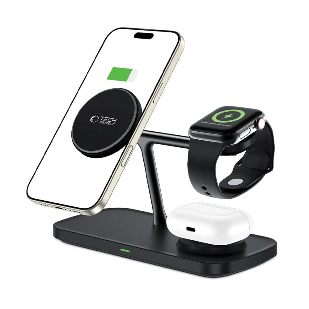 Tech-Protect QI15W-A45 3in1 Wireless Charger with MagSafe for Apple Devices - Black_1