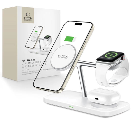 Tech-Protect QI15W-A45 3in1 Wireless Charger with MagSafe for Apple Devices - White_0
