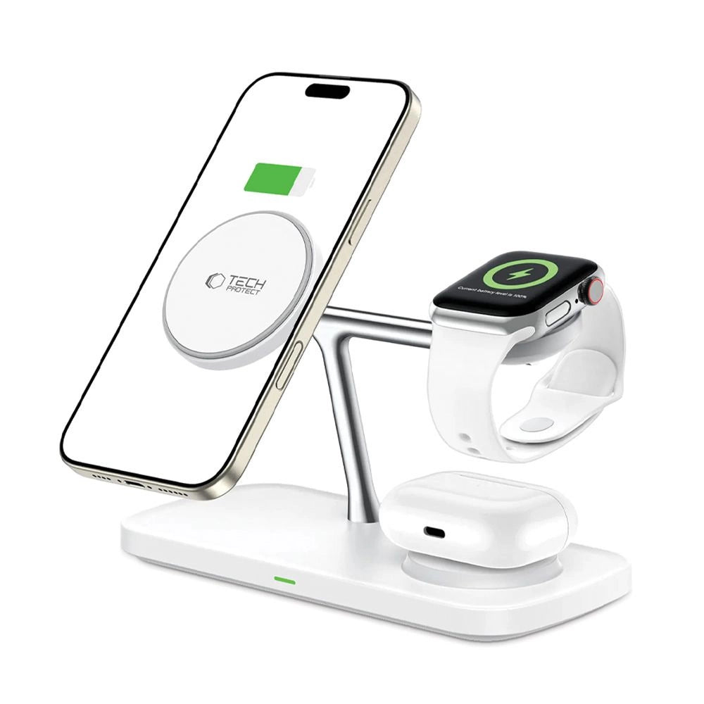 Tech-Protect QI15W-A45 3in1 Wireless Charger with MagSafe for Apple Devices - White_1