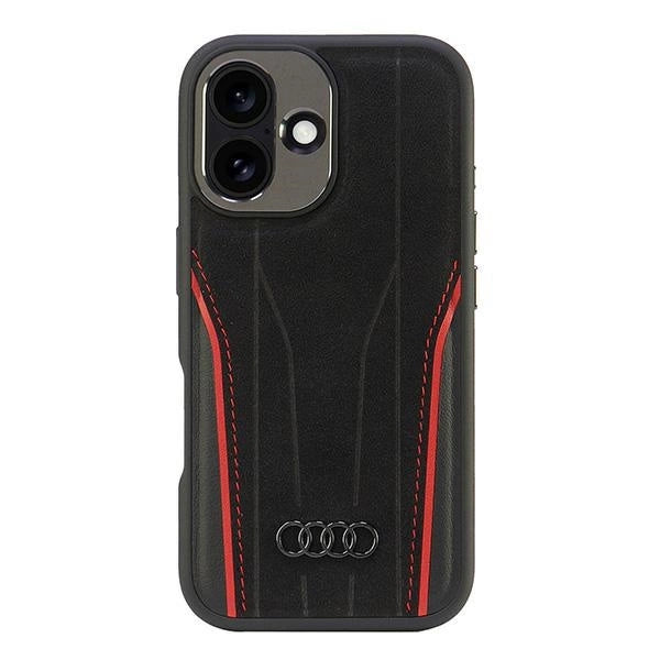 Audi Genuine Leather MagSafe iPhone 16 6.1" black-red hardcase AU-TPUPCMIP16-R8/D3-RD_0