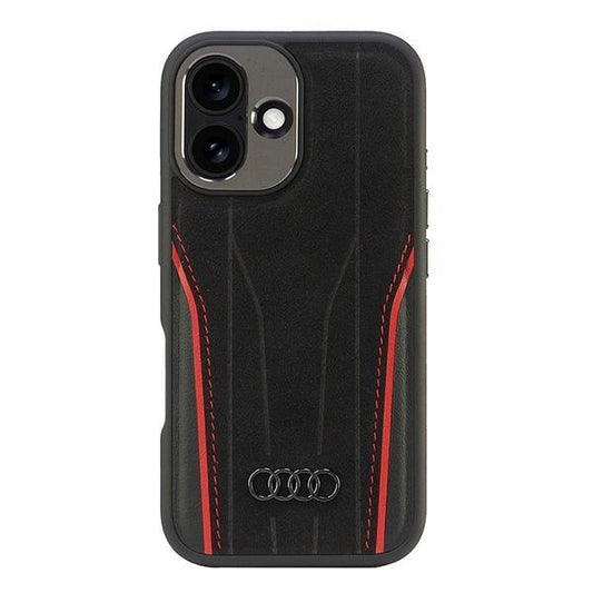 Audi Genuine Leather MagSafe iPhone 16 6.1" black-red hardcase AU-TPUPCMIP16-R8/D3-RD_0