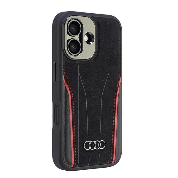 Audi Genuine Leather MagSafe iPhone 16 6.1" black-red hardcase AU-TPUPCMIP16-R8/D3-RD_1