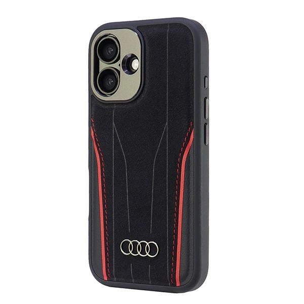 Audi Genuine Leather MagSafe iPhone 16 6.1" black-red hardcase AU-TPUPCMIP16-R8/D3-RD_2