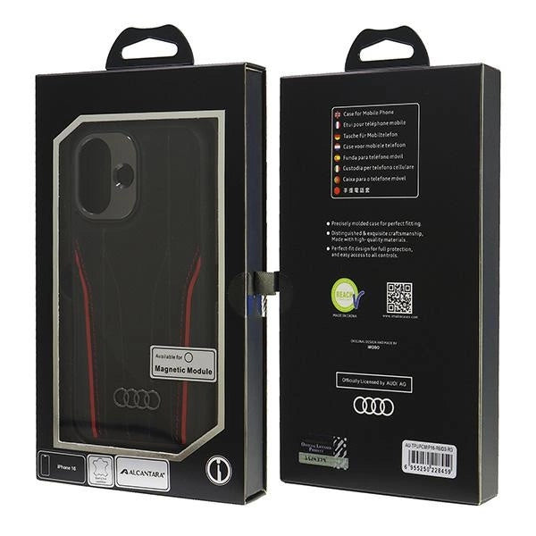 Audi Genuine Leather MagSafe iPhone 16 6.1" black-red hardcase AU-TPUPCMIP16-R8/D3-RD_6