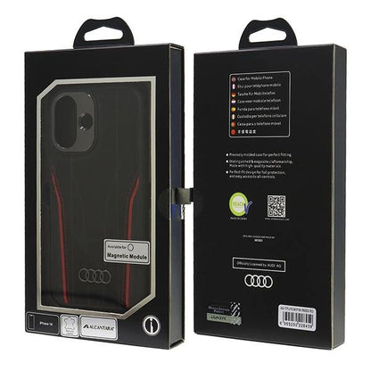 Audi Genuine Leather MagSafe iPhone 16 6.1" black-red hardcase AU-TPUPCMIP16-R8/D3-RD_6