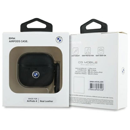 BMW BMA4SSLBK AirPods 4 cover black/black Geniune Leather Silver Logo_2