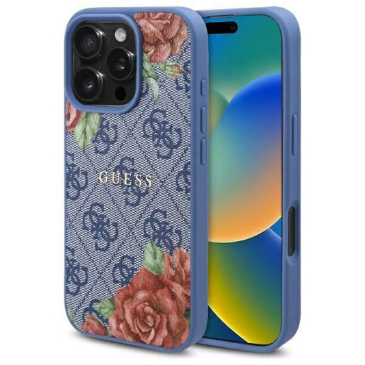 Guess GUHMP16SP4ROPEMCB iPhone 16 6.1&quot; blue/blue hardcase 4G Flowers Print MagSafe_0