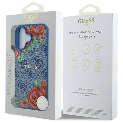 Guess GUHMP16SP4ROPEMCB iPhone 16 6.1&quot; blue/blue hardcase 4G Flowers Print MagSafe_7