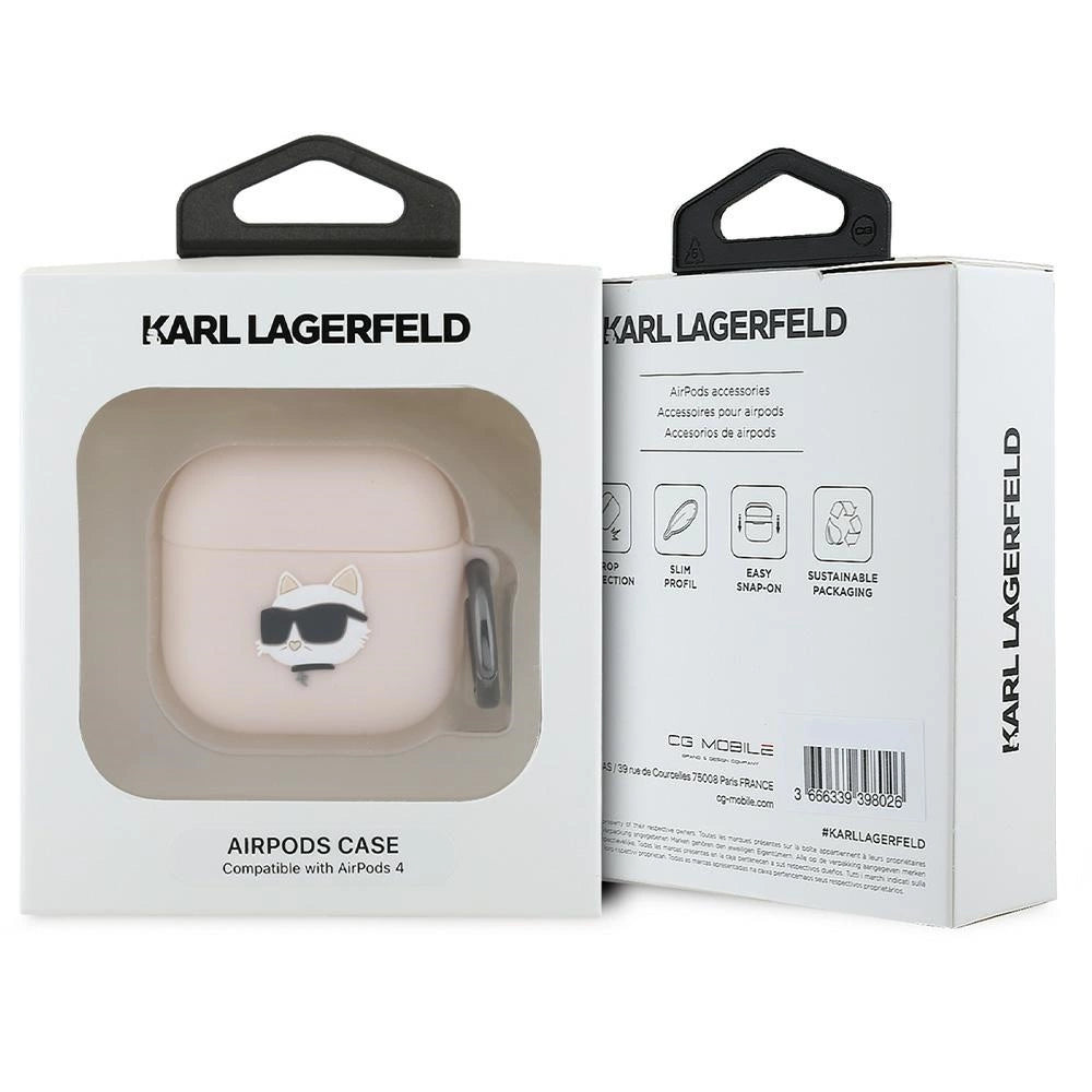 Karl Lagerfeld KLA4RUNCHP AirPods 4 cover pink Silicone Choupette Head 3D_2
