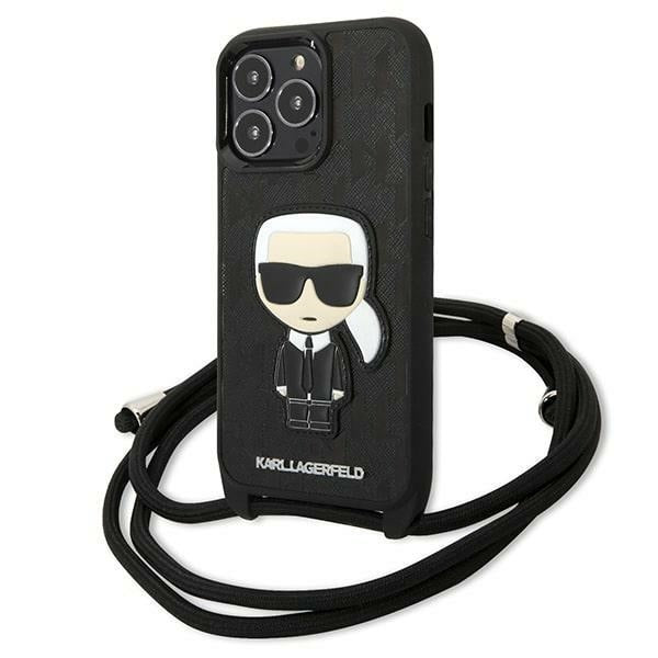 Karl Lagerfeld Leather Monogram Patch and Cord Iconik Case for iPhone 13 Pro / 13 - Black_0