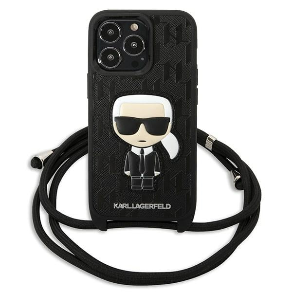 Karl Lagerfeld Leather Monogram Patch and Cord Iconik Case for iPhone 13 Pro / 13 - Black_1