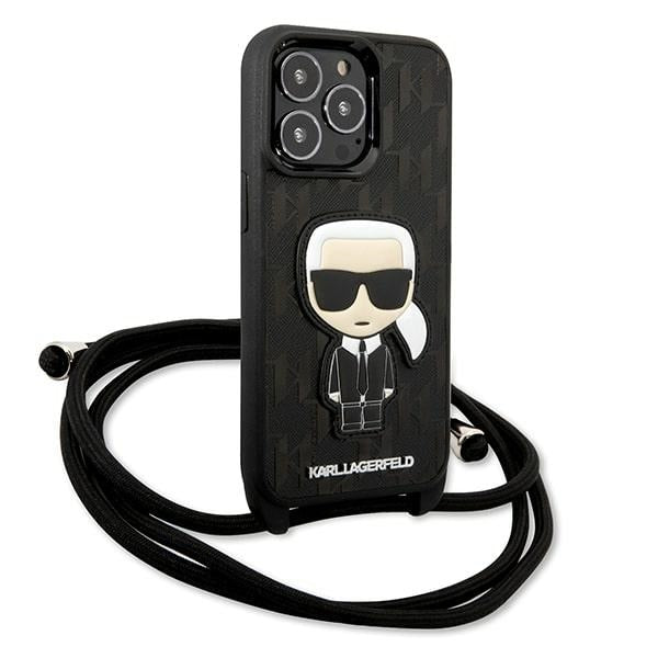 Karl Lagerfeld Leather Monogram Patch and Cord Iconik Case for iPhone 13 Pro / 13 - Black_2