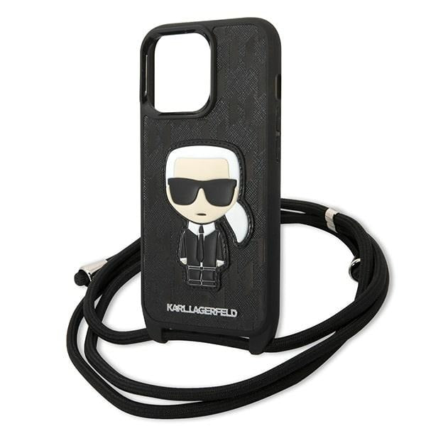 Karl Lagerfeld Leather Monogram Patch and Cord Iconik Case for iPhone 13 Pro / 13 - Black_4