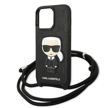 Karl Lagerfeld Leather Monogram Patch and Cord Iconik Case for iPhone 13 Pro / 13 - Black_4
