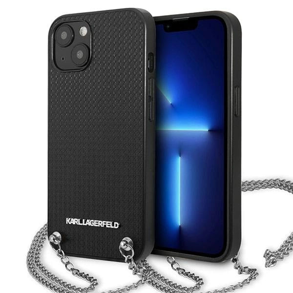 Karl Lagerfeld Leather Textured and Chain Case for iPhone 13 / 14 / 15 6.1" - Black_0