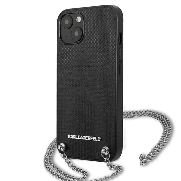 Karl Lagerfeld Leather Textured and Chain Case for iPhone 13 / 14 / 15 6.1" - Black_1