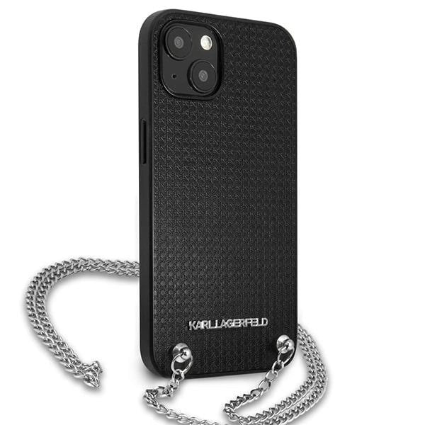 Karl Lagerfeld Leather Textured and Chain Case for iPhone 13 / 14 / 15 6.1" - Black_3