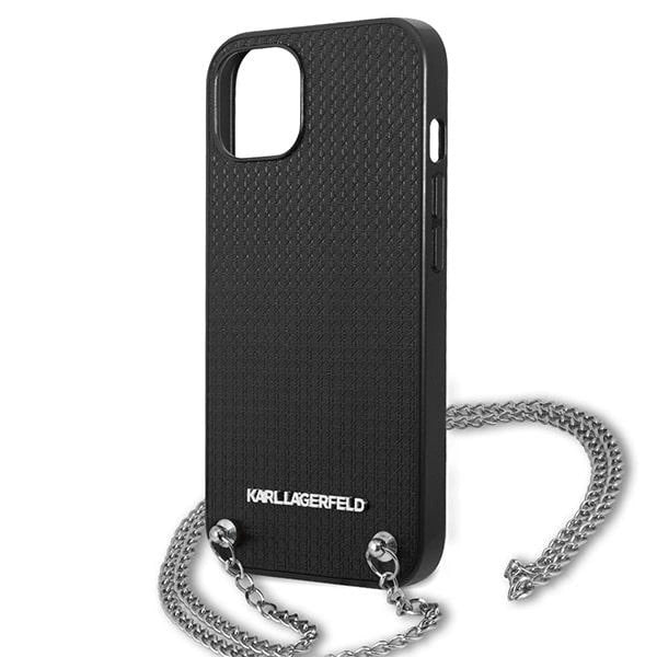 Karl Lagerfeld Leather Textured and Chain Case for iPhone 13 / 14 / 15 6.1" - Black_5