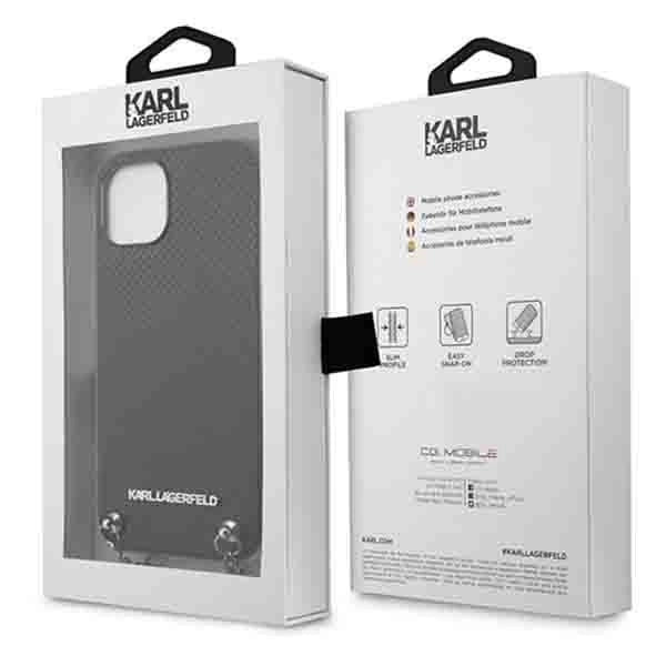 Karl Lagerfeld Leather Textured and Chain Case for iPhone 13 / 14 / 15 6.1" - Black_7