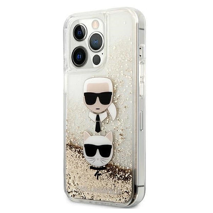 Karl Lagerfeld Liquid Glitter Karl&amp;Choupette Head Case for iPhone 13 Pro Max 6.7" - Gold_1