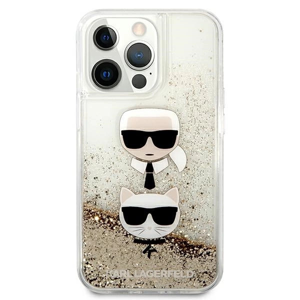 Karl Lagerfeld Liquid Glitter Karl&amp;Choupette Head Case for iPhone 13 Pro Max 6.7" - Gold_2