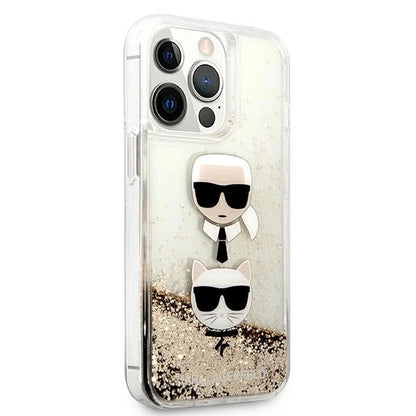 Karl Lagerfeld Liquid Glitter Karl&amp;Choupette Head Case for iPhone 13 Pro Max 6.7" - Gold_3