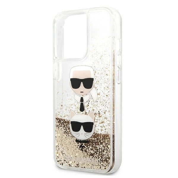Karl Lagerfeld Liquid Glitter Karl&amp;Choupette Head Case for iPhone 13 Pro Max 6.7" - Gold_5