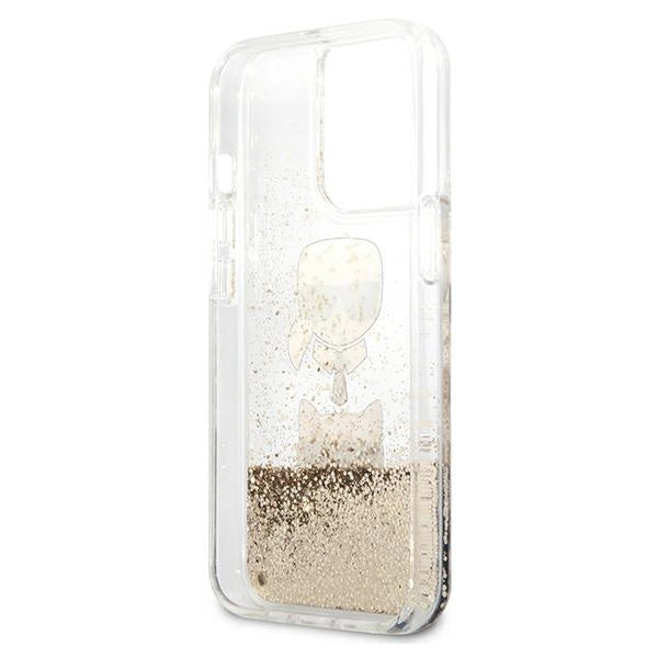 Karl Lagerfeld Liquid Glitter Karl&amp;Choupette Head Case for iPhone 13 Pro Max 6.7" - Gold_6
