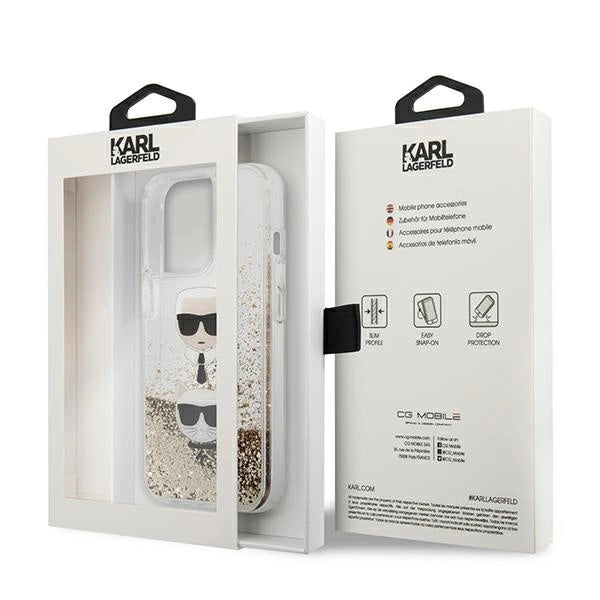 Karl Lagerfeld Liquid Glitter Karl&amp;Choupette Head Case for iPhone 13 Pro Max 6.7" - Gold_7