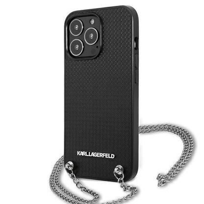 Karl Lagerfeld Leather Textured and Chain Case for iPhone 13 Pro Max 6.7" - Black_1