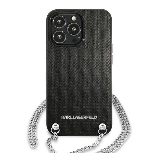 Karl Lagerfeld Leather Textured and Chain Case for iPhone 13 Pro Max 6.7" - Black_2