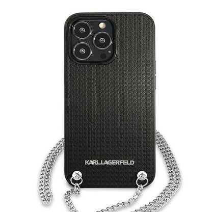 Karl Lagerfeld Leather Textured and Chain Case for iPhone 13 Pro Max 6.7" - Black_2