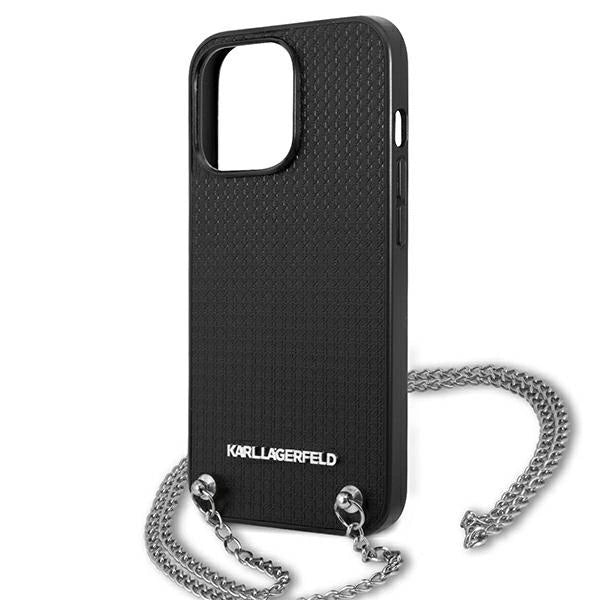 Karl Lagerfeld Leather Textured and Chain Case for iPhone 13 Pro Max 6.7" - Black_5