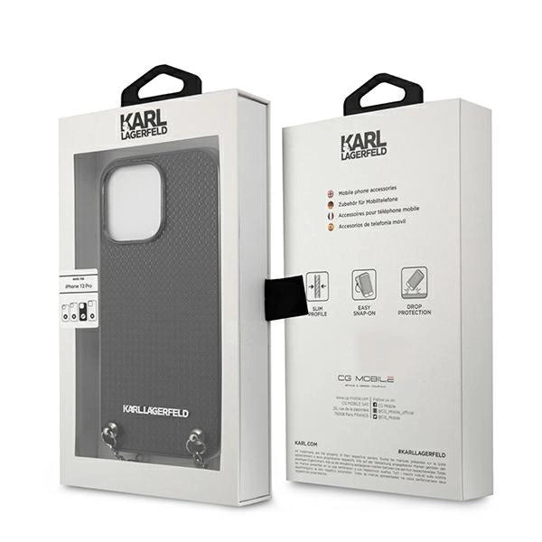 Karl Lagerfeld Leather Textured and Chain Case for iPhone 13 Pro Max 6.7" - Black_7