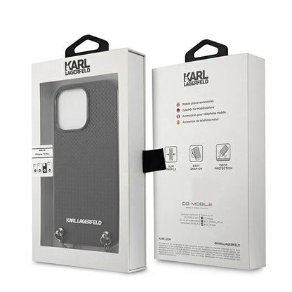 Karl Lagerfeld Leather Textured and Chain Case for iPhone 13 Pro Max 6.7" - Black_7