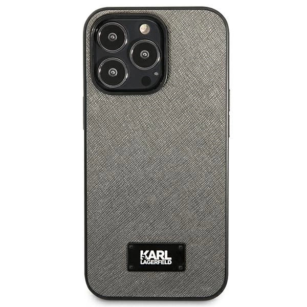 Karl Lagerfeld Saffiano Plaque Case for iPhone 13 Pro Max 6.7" - Silver_2