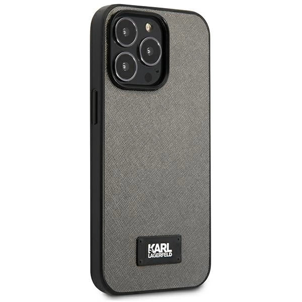 Karl Lagerfeld Saffiano Plaque Case for iPhone 13 Pro Max 6.7" - Silver_3