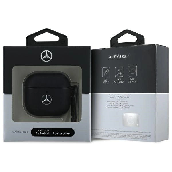 Mercedes MEA4CSLBK AirPods 4 cover black/black Leather Metal Logo_2