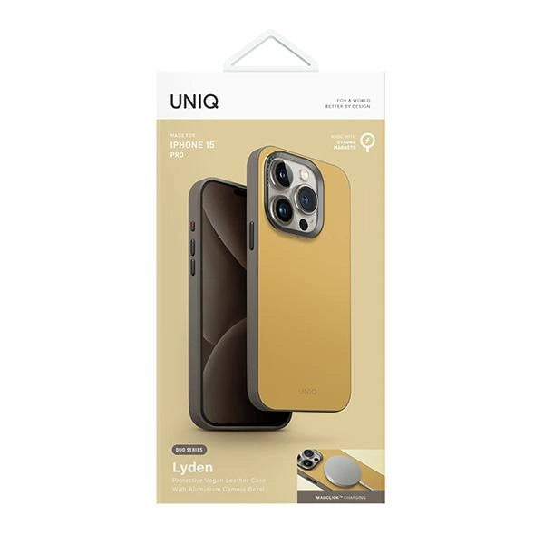 Uniq Lyden DS iPhone 15 Pro 6.1" Magclick Charging case canary yellow-flint grey_5