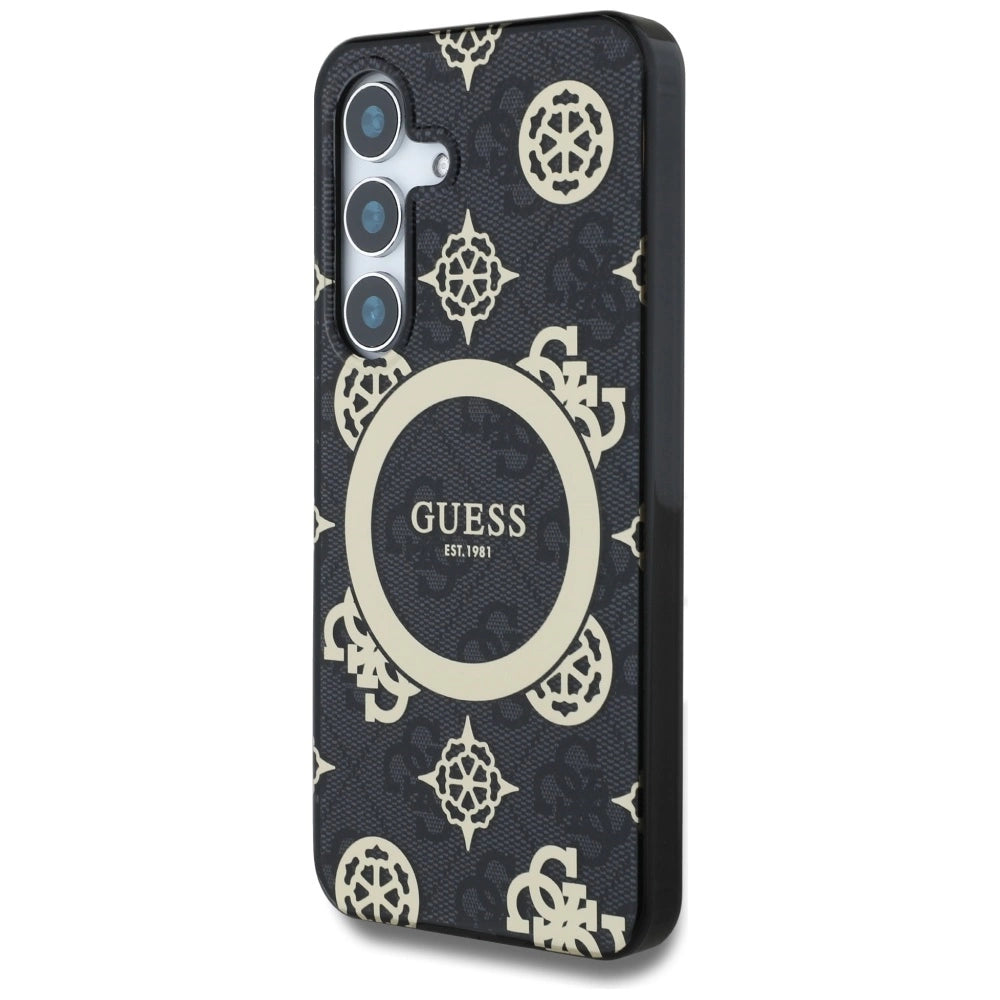 Guess 4G Background Gold Electroplated Peony Pattern MagSafe case for Samsung Galaxy S25 black_1