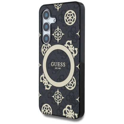 Guess 4G Background Gold Electroplated Peony Pattern MagSafe case for Samsung Galaxy S25 black_1